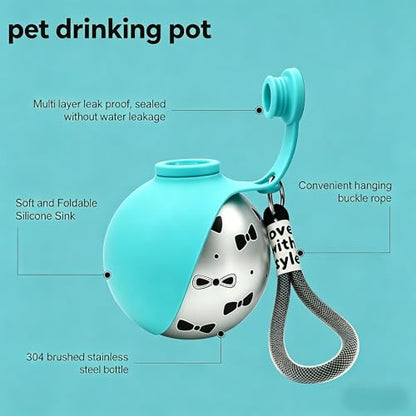 2-in-1 Portable Dog Water Bottle with Bowl, 10oz Stainless Steel Travel Pet Water Dispenser, No-Spill Leak-Proof Design with Silicone Bowl, Perfect for Walking, Hiking, and Travel (Pink B) - color: Pink B