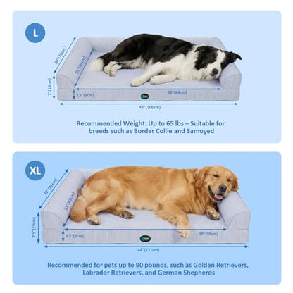 Ownpets Cooling Dog Bed for Large Dogs, 48"x32" Orthopedic Foam Pet Bed with Bolsters, Removable Washable Cover, Protective Inner Liner, Non-Slip Bottom - size: XL(48" x 32")