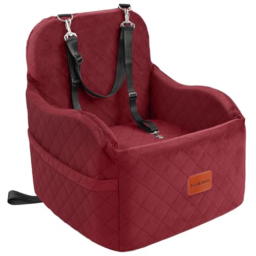 Lealchum Dog Car Seat for Small/Medium Dogs,6in Elevated Cushion,Fits in Front/Back Seat,Fully Detachable and Washable,2 Storage Pockets,Easy to Install (Red, Medium) - color: Red