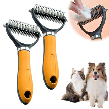 Double-Sided Self-Cleaning Pet Grooming Brush,2026 New Ergonomic Undercoat Rake,Gentle Detangler Brush for Long Thick Pet Hair,Professional Grooming Tool (Orange-19Teeth/19Teeth*2) - color: Orange-19Teeth/19Teeth*2