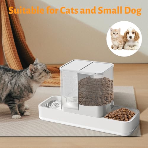 Yummy Sam Automatic Small Pet Feeder and Water Dispenser, 2 in 1 Gravity Cat Auto Pet Feeder and Waterer Set Feeder Dish for Small Medium Pets Dog Puppy Kitten (White) - color: White
