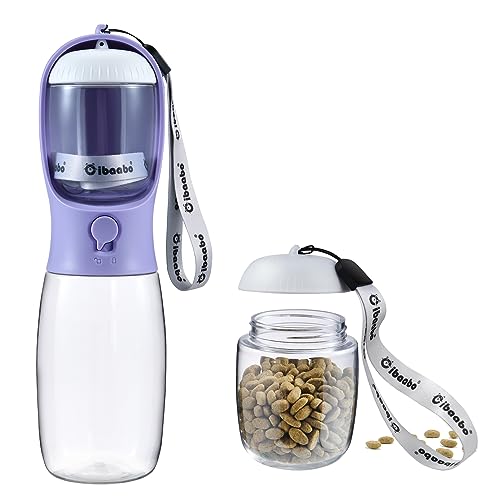 Cibaabo Dog Water Bottle with Food Container, Travel Puppy Water Bowl, Portable Pet Dispenser, Dog Stuff Accessories Items, Puppy Essentials Necessities for Yorkie Chihuahua Cat Walking and Hiking - color: #06 Purple, size: 19oz