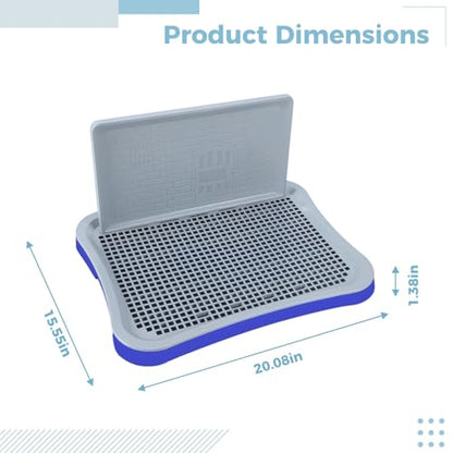 Generic Dog Toilet with Wall, 20.1 X 15.6 in / 51 X 39.5 Cm Indoor Potty Tray, Abs Puppy Training Pad Holder, Removable Post, Quick-Draining Grate for Small Medium Dogs, Blue-Gray