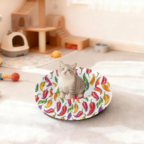 Pet Bed Chilli Pepper Natural Cat Snuggler Soft Winter Cushion, Cozy Round Bolster Nest for Indoor Kittens & Small Pets 15" - size: X-Small