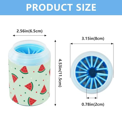 Watermelon Dots Green Pattern Dog Paw Cleaner Cup with Soft Silicone Brush, Portable Lightweight Small Muddy Paw Washer for Dogs, Easy to Use Pet Foot Cleaner