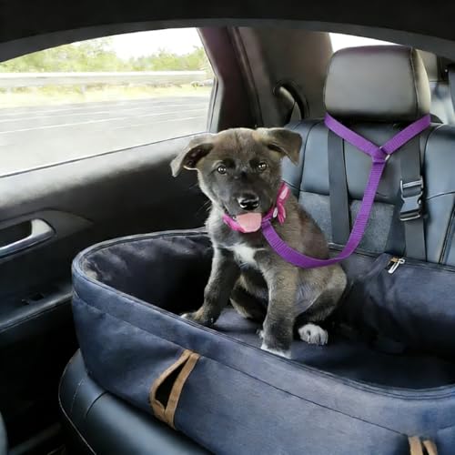 Secure Buckle Dog Seat Belt – 15.7~21.7 Inches Adjustable Pet Tether for Vehicle Safety - Purple