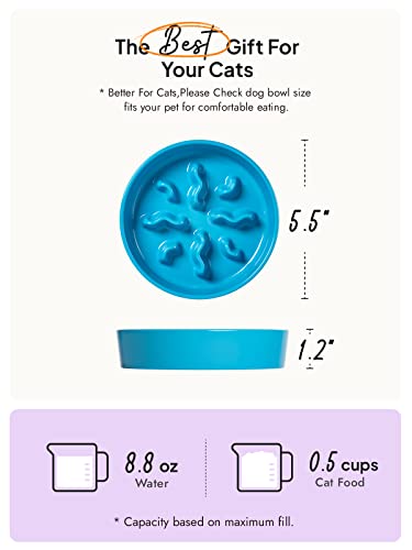 LE TAUCI PET Ceramic Slow Feeder Dog Bowls Small Breed, 0.5 Cups Dog Food Dish for Fast Eaters, Puzzle Bowl for Small Dogs and Cats, 5.5 Inch-Blue - color: Blue