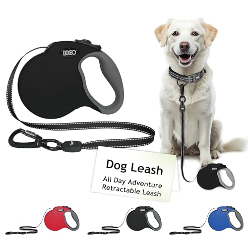 DOCO Retractable Dog Leash for Small Dogs Reflective Tape Lead with Stop and Lock Control, 360° Swivel Snap & Anti-Slip Grip Dog Leashes - Black, Small - color: Black, size: Small 13ft