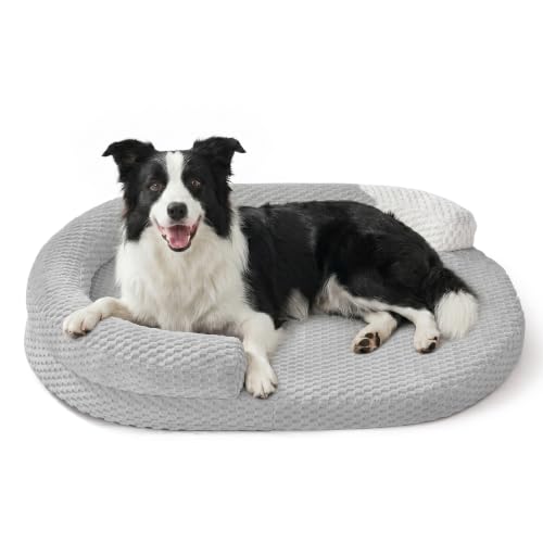 JOEJOY Orthopedic Dog Beds Large Sized Dog, Washable Waterproof Oval Large Dog Bed with Removable Cover, Big Egg-Crate Memory Foam Pet Bed with Bolster Sides & Non-Skid Bottom, Light Grey, 36''x27'' - color: Light grey, size: L(36"x 27"x 6")