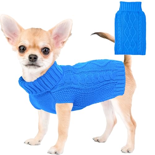 Dog Sweaters for Small Dogs Winter Dog Clothes Turtleneck Puppy Sweater Warm Pet Clothes Knitted Solid Cat Sweater Dogie Outfit XS~L(L-Blue,M) - color: L-Blue, size: Medium
