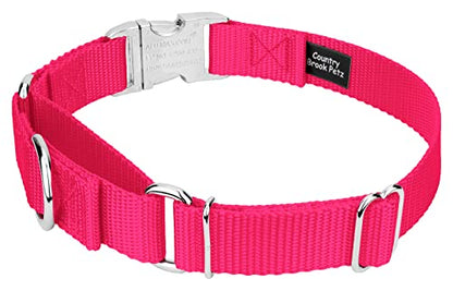 Country Brook Petz - Martingale Dog Collar - Heavy Duty Nylon Adjustable Martingale Dog Collar with Premium Buckle for Small Medium Large Breeds (5/8 Inch, Extra Small, Hot Pink) - color: Hot Pink, size: Extra Small (Pack of 1)