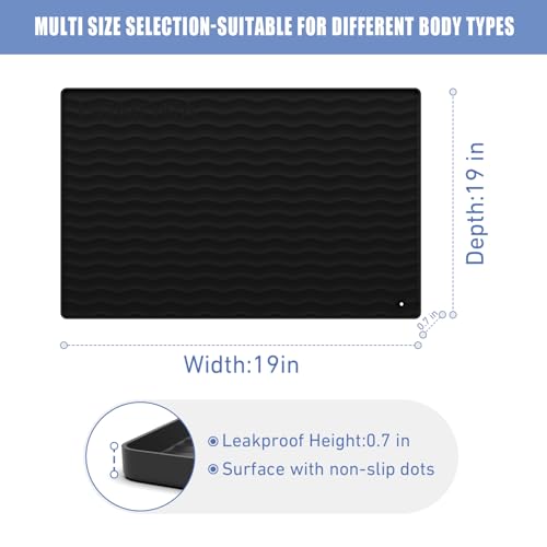 URMONA 19" x 19" Silicone Pet Feeding Mat, Dog Cat Food and Water Mat, Waterproof Raised Edge Cat Litter Box Tray, Rubber Pets Accessories, Puppy Kitty Essentials（Black）