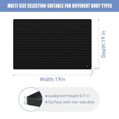URMONA 19" x 19" Silicone Pet Feeding Mat, Dog Cat Food and Water Mat, Waterproof Raised Edge Cat Litter Box Tray, Rubber Pets Accessories, Puppy Kitty Essentials（Black）