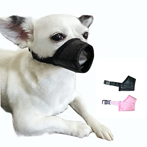 Dog Muzzle XS (2 PCs) Soft Air Mesh for Small Dogs with Long Snout Quick Fit for Grooming Adjustable Prevent from Biting Barking and Chewing Soft Muzzle (2PCs-Pink& Black, XS)