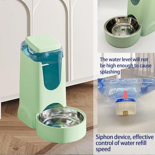 Pets Automatic Gravity Feeder Dogs 2.8L Food & 4L Water Dispenser Set with Stainless Steel Bowl for Small Medium Big Puppy Kitten(Light Green) - color: Light Green