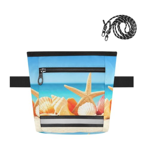 Beach Water-Resistant Dog Treat Pouch, 3 Ways to Wear Treat Bag with Magnetic Closure & Reflective Strip, Hands-Free for Pet Training, Walking