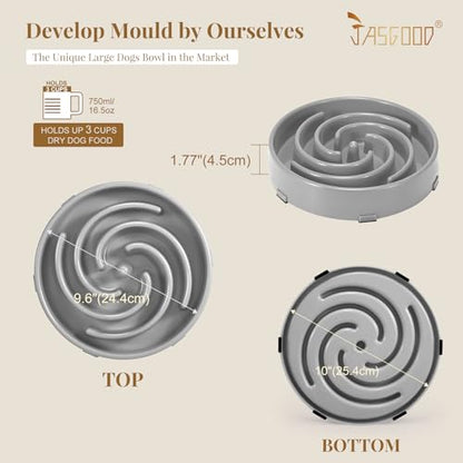 JASGOOD Slow Feeder Dog Bowl - Anti-Gulping, Prevents Bloat & Choking, Healthy Design for Large & Medium Dogs - color: E-Light Grey