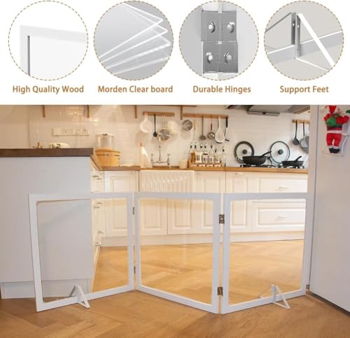 Extra Wide Clear Dog Gate 31" Tall Clear Acrylic Freestanding Dog gate Transparent Pet Gate for Doorways Stairs 4 Panel(55"-92" W) - size: 31"H x 96"W (4 Panels x 24"W Each)