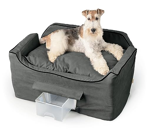 Snoozer Dog Car Seat with Storage Tray: Lookout II Dog Booster Car Seat Medium Sized Dog, Pet Car Seat to Help Car Sickness for Dogs, Included Harness Strap, Anthracite Removable Washable Cover - color: Anthracite, size: Large