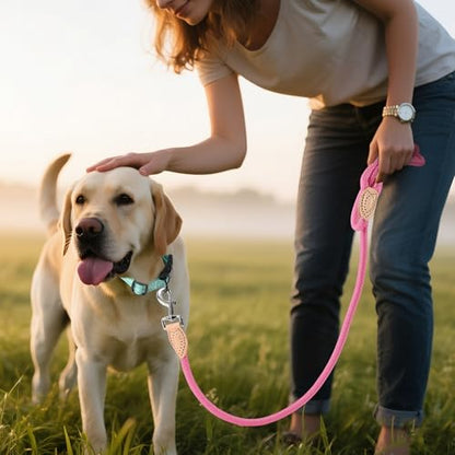 Mile High Life Dog Leash, Rope Leash with Genuine Leather Connection and Heavy Duty Metal Clasp, Great for Small Medium Large Dogs(Bright Pink,48 Inch) - color: Rope Handle-Bright Pink, size: 48 Inch-1/2"