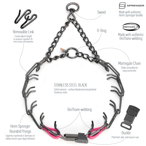 Herm Sprenger Black Stainless Steel Dog Collar with Quick Release ClicLock Buckle and Biothane Insert Training Collar Made in Germany (Passionfruit Pink, 23in x 3.2mm(Neck Size up to19-20in)) - color: Passionfruit Pink, size: 23in x 3.2mm(neck size up to1