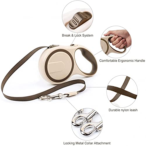 Retractable Dog Leash for Small Medium Dogs up to 88lbs, 10/16Ft Strong Nylon Tape, One-Handed Brake, Pause, Lock(Brown,3m) - color: Brown, size: 3m