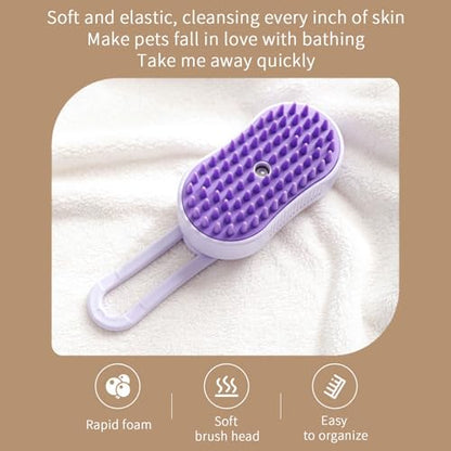 2 Pcs Pet Spray Massage Brush, Cat Hair Steam Brush for Shedding,Cleaning Pet Brush for Massage and Bathing with One Click Spray,Silicone Grooming Spray Comb with 360° Rotating Arm - color: purple+purple