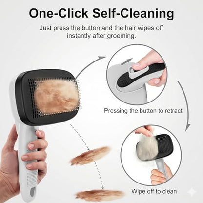 Self Cleaning Slicker Brush for Dog and Cat Deshedding, Grey | Shedding Brush for Dogs & Cats, One-Click Retractable Bristles for Easy Cleaning Flying Hair at Home - color: Grey 1 PCS