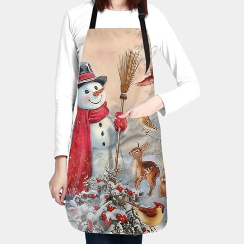 Sweetshow Cute Dog Apron with 2 Pockets and Adjustable Neck Waterproof Kitchen Cooking Dog Grooming Aprons for Women Men - color: Winter Snowman