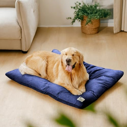 FUNNY FUZZY 42x28 Washable Dog Bed Crate Mat, 2 in1 Pet Pillow Sleeping Bed, Fluffy Deluxe Kennel Mattress for X-Large Dog and Cat,Charcoal Grey,XL,Midnight Blue - color: Blue, size: 42"×28" X-Large