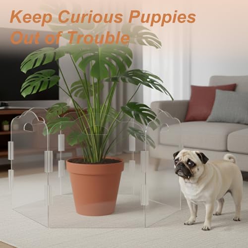 Transparent Acrylic Dog Gate Indoor, Free-Standing Pet Gate, 16" Height (Size S) Foldable 6 Modular Panels, Dog Fence for Doorways, Hallways, Stairs, No Drilling, Perfect for Puppies and Small Pets - size: S 6 Panel