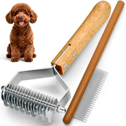 Dematting Comb for Dogs and Cats, Mat Remover and Deshedding Grooming Tool, Safe Detangler for Matted Fur, Double Sided Undercoat Rake for dogs