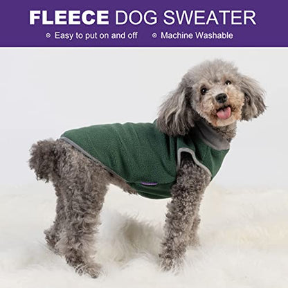 cyeollo 2 Pack Fleece Dog Sweater Sweatshirt with Reflective Stripe Pullover Lightweight Sweater Pet Clothes Dog Coats for Small Dogs, Green & Grey M - color: Green & Grey, size: Medium