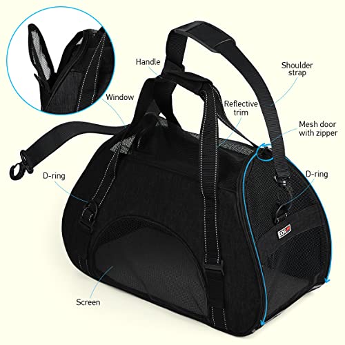 Dogline Carrier Bag Airline Approved Carrier for Dogs and Cats, Size M, Black - color: Black, size: H 13" x W 9" x L 21"