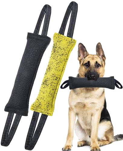Clysoru Dog Tug Toy Double Pack Tough Jute Bite Pillow Training Equipment Puppy to Large Dogs Interactive - color: Black yellow grey