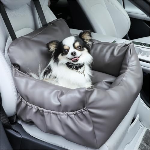 PAWZ Road Small Dog Car Seat, Pet Car Bed for Travel&Home, Waterproof Leather Dog Booster Seat with Safety Belts & Storage Pocket, Grey - size: Medium