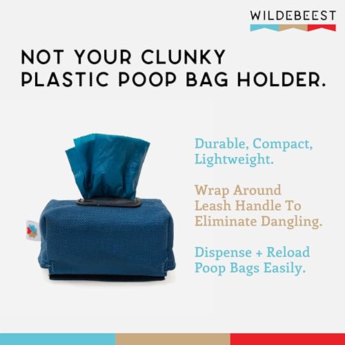 Dog Poop Bag Holder for Leashes, Cat Waste Bag Dispenser, 1000D Nylon, Attach to Cat Leash, Poop Bag Dispenser, Fits Standard Dog Poop Bags - Wildebeest (Navy) - color: Navy