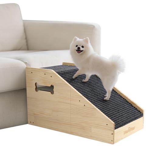 VavoPaw Dog Ramps for Small Dogs, Dog Steps for Couch with Non-slip Cover and Pads, Gentle Slope Ramp for Dogs to Get on Bed, Couch, Patio, Window Sill, Car, Easy up and down Pet Ramps for Puppy, Cats - color: Wood