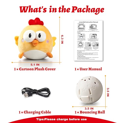 GUKCO Interactive Dog Toys, Squeaky Moving Ball Toy with Jumping & Music Modes, Rechargeable Plush Chew Toys for Small/Medium/Large Dogs to Keep Puppy Busy Pet Toys (Chick) - color: Chick