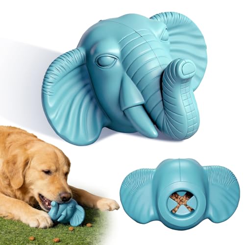 Tough Dog Toys for Aggressive Chewers | Natural Rubber Treat Dispensing Chew Toys for Medium Large Dogs, Interactive Slow Feeder Puzzle Toy for Boredom Relief & Teeth Cleaning, Dishwasher Safe - color: Green Elephant