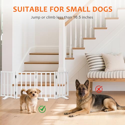 Snagle Paw Short Dog Gate,16.5" Tall Freestanding Metal Dog Gate Only for Small Dogs with Support Feet Easily Step Over,Up to 48" Wide Puppy Gate Indoor for Stairs,Doorways(White,4 Panel) - size: White-4 Panels 16.5"H*48"W