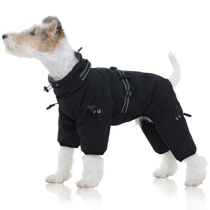 FUAMEY Full Body Dog Coat,Warm Dog Fleece Jackets with Harness Built in Windproof Dogs Snowsuit Zip up Pet Four Legged Pets Jumpsuit Winter Outfit Cold Weather Coats for Extra Small Dogs Black XS - color: Black, size: X-Small