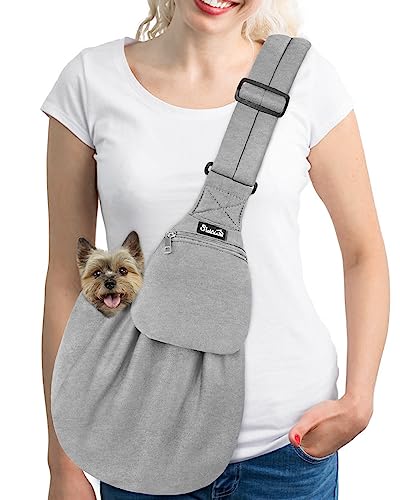 SlowTon Dog Carrier Sling - Thick Padded Shoulder Strap Adjustable Dog Carriers for Small Dogs, Puppy Carrier Purse for Pet Cat with Front Zipper Pocket Safety Belt Machine Washable (Light Gray, M) - color: D-Light Grey Knitted Fabric