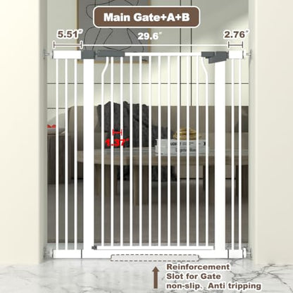 41" Extra Tall Baby Gate for Doorway, 29.6-40.5'' Metal Pet Baby Safe Gate, Extra Wide Pressure Mounted Child Door with Expansion Kit, No Drilling Cat Fence Indoor, No Climb Cat Proof Gate, White - size: 29.6-40.5''W
