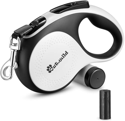 OUTnWILD Retractable Dog Leash - Retractable Dog Leash 16ft for Breeds Up to 66lbs. 360° Tangle Free Design with One Touch Quick-Lock Braking System&Anti-Slip Handle (White) - color: White