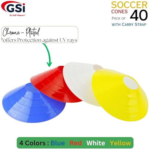 GSi Sports Training Cones for Agility Drills – Soccer & Basketball Multi-Sport Field Markers, Durable Flexible Cones in Multiple Shapes & Packs (20–80 Pack) - style: Regular - 40 Pack