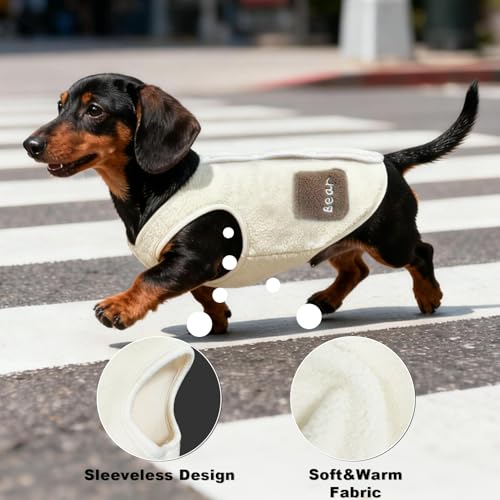Dog Fleece Vest Sweater Button-Up Warm Pullover Step-in Dog Jacket with Bear Print, Winter Cold Weather Dog Coat Clothes Hoodie for Small Medium Dogs Puppy Boy Girl(White, S(5 to 8 lbs)) - color: White, size: S(5 to 8 lbs)