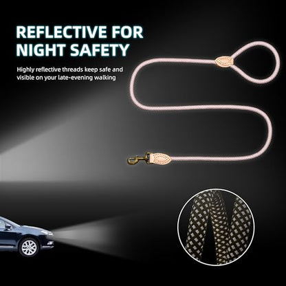 Mile High Life Dog Leash, Rope Leash with Genuine Leather Connection and Heavy Duty Metal Clasp, Great for Small Medium Large Dogs(Pink,48 Inch) - color: Rope Handle-Pink, size: 48 Inch-1/2"