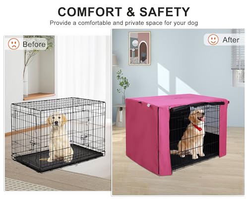 HiCaptain Breathable Dog Crate Cover 42 Inch, Durable Heavy Duty Kennel Cover for Dogs, Dual Zippered Panels, Windproof Waterproof UV-Resistant, Pink - color: Pink, size: 42.0"L x 28.0"W x 30.0"H