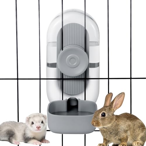 Lemtrflo 28oz Hanging Automatic Water Dispenser，Rabbit Water Bottle,Bunny Guinea Pig Ferret Water Bowl for Cage,Suitable for Small Animal Puppies(Cage Grid Spacing Over 1.2'') (Gray) - color: Gray